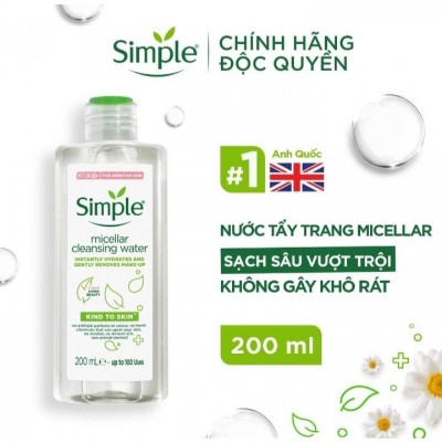 Nước Tẩy Trang Simple Làm Sạch Trang Điểm Vượt Trội 200ml Kind To Skin Micellar Cleansing Water